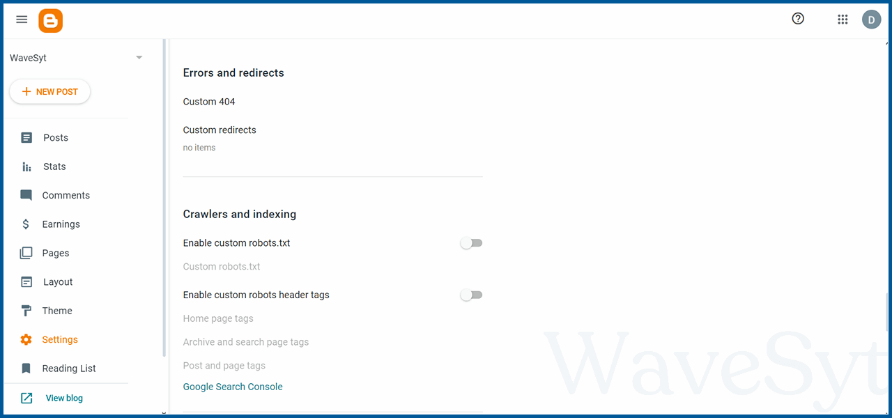 Blogger Crawlers and Indexing Setting