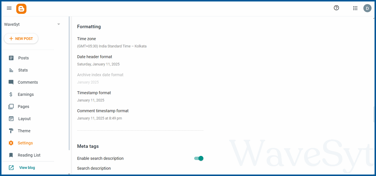 Blogger Format and Meta Tag Setting