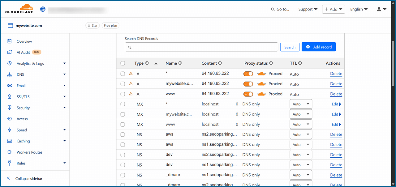 Cloudflare DNS Records