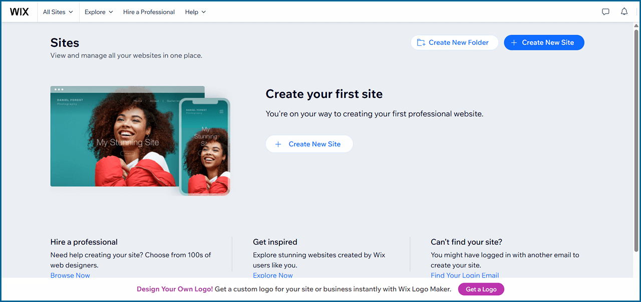 Wix Create New Site