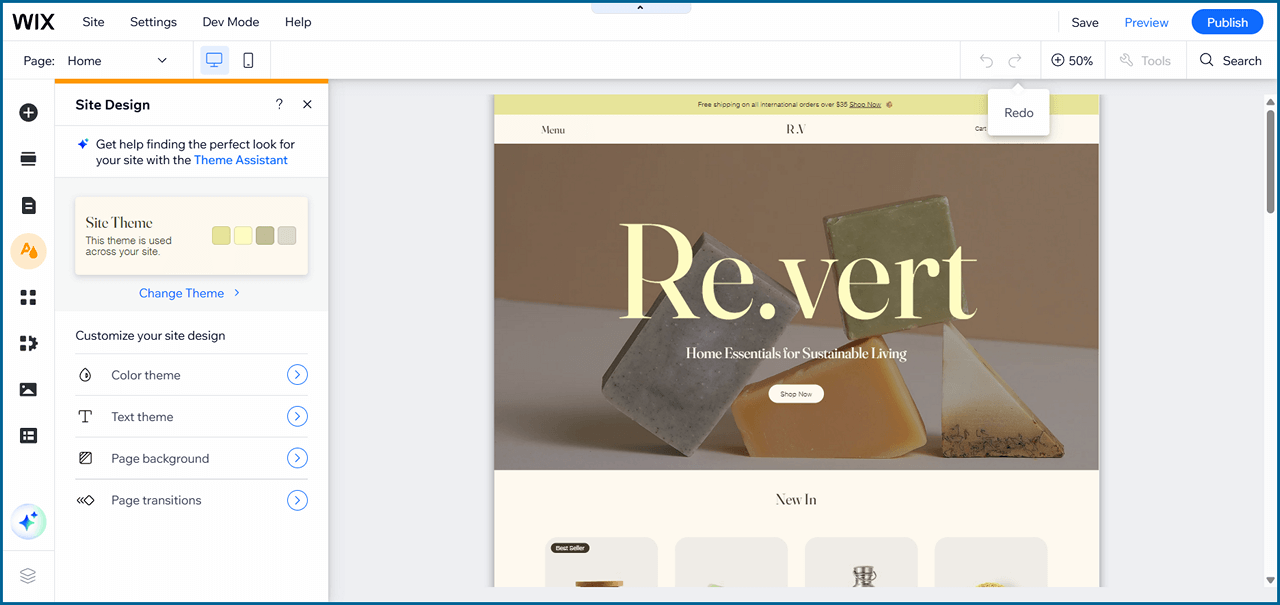 Wix Site Design Option